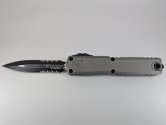 Microtech Ultratech ZBP D/E Natural Clear Partial Serrated Black Blade Out the Front Knife