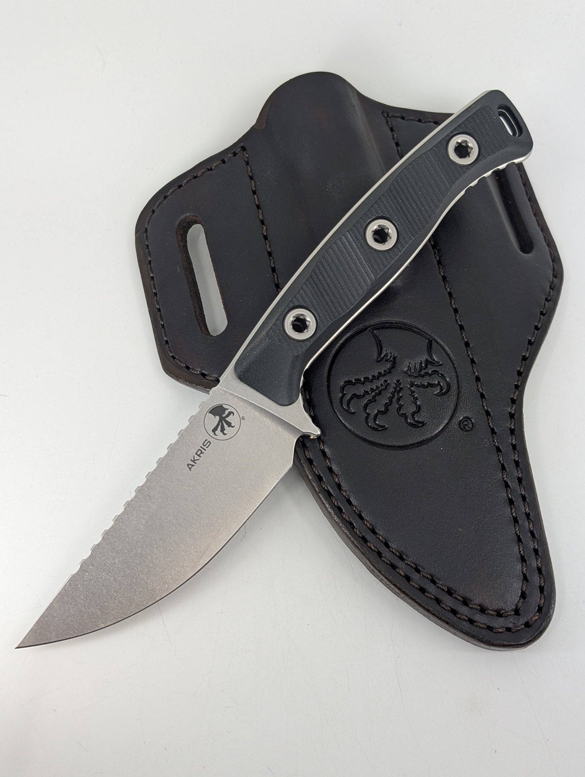 Microtech Akris G-10 Fixed Blade w/ Dark Chocolate Leather Sheath