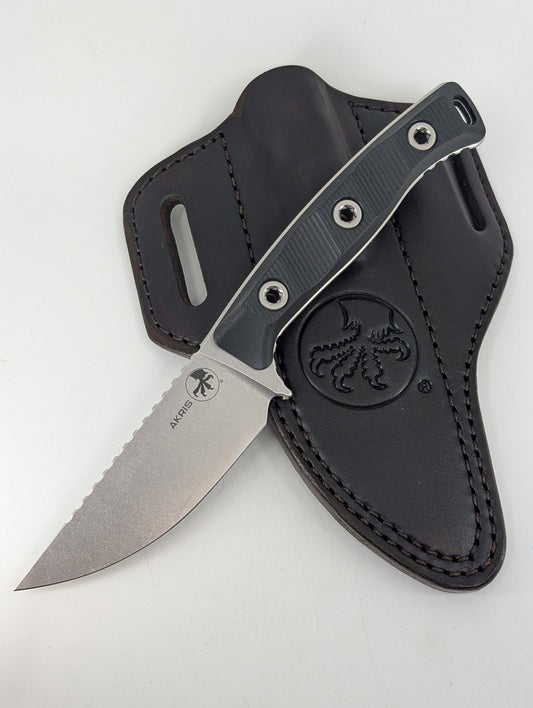 Microtech Akris G-10 Fixed Blade w/ Dark Chocolate Leather Sheath
