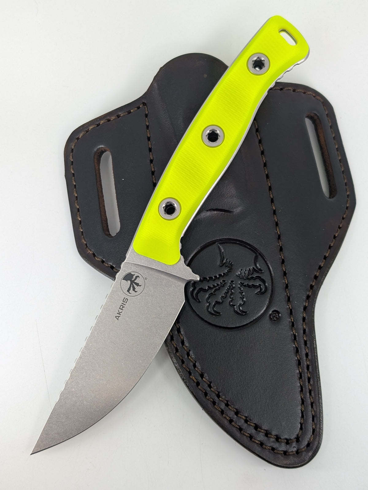 Microtech Akris G-10 Fixed Blade w/ Dark Chocolate Leather Sheath