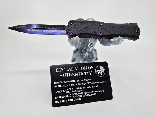 Microtech Mini Hera 2 Marfione Select Baker Ford Coppermai Damascus Purple