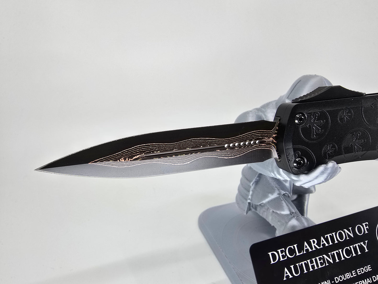 Microtech Mini Hera 2 Marfione Select Baker Ford Coppermai Damascus blade