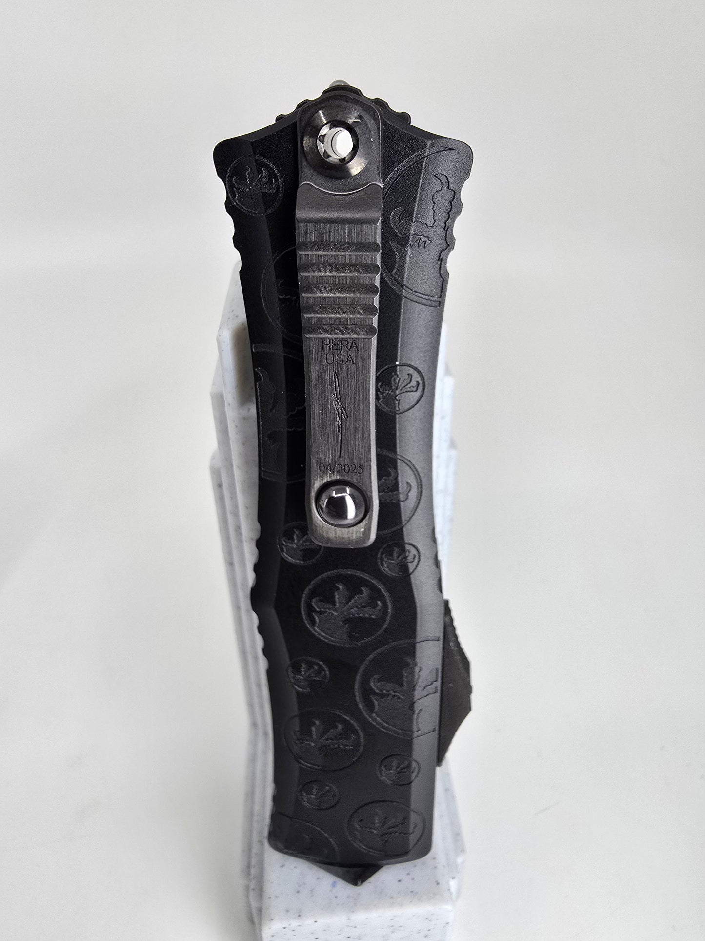 Microtech Mini Hera 2 Marfione Select Baker Ford Coppermai Damascus handle