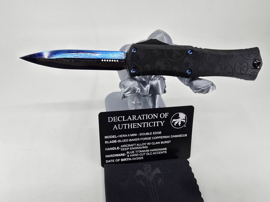Microtech Mini Hera 2 Marfione Select Blued Baker Ford Coppermai Damascus