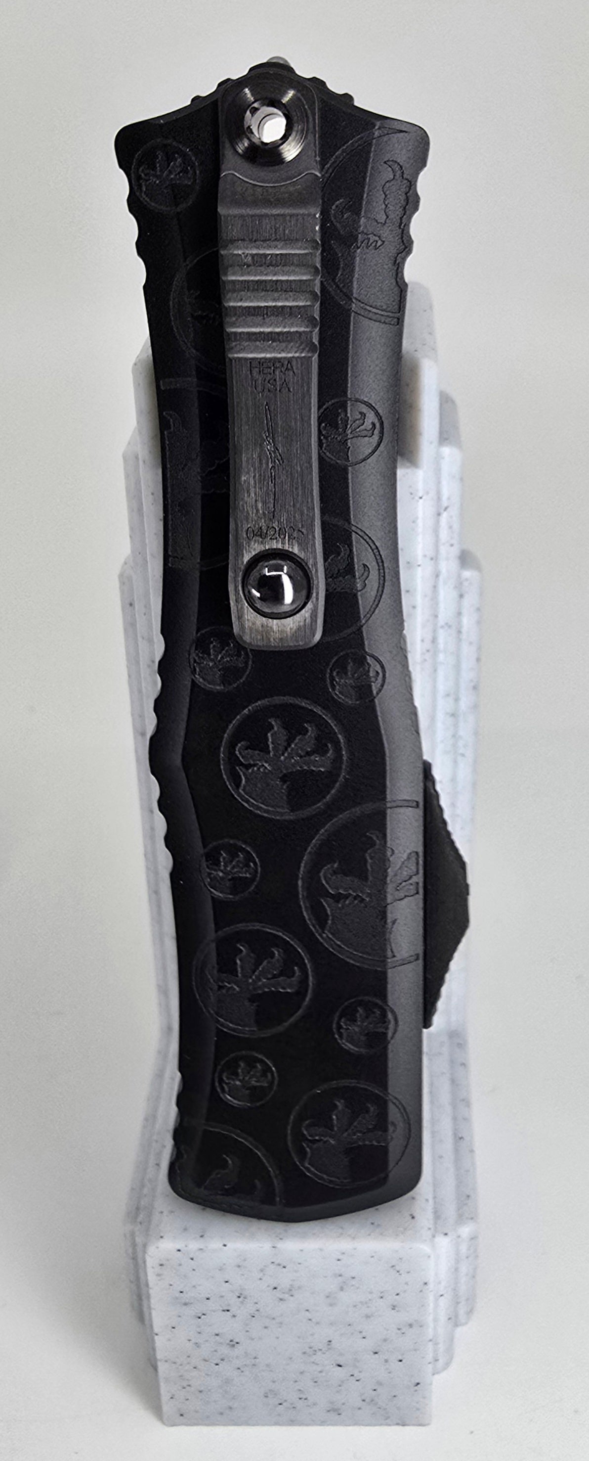 Microtech Mini Hera 2 Marfione Select Blued Baker Ford Coppermai Damascus  handle clip