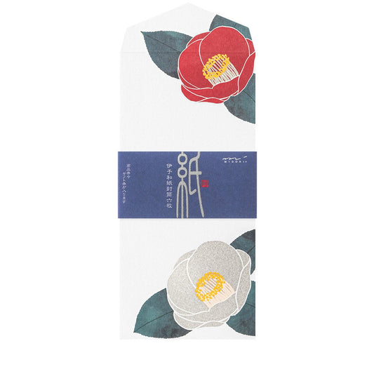 Midori Envelope 154 Silk-Printing Red and White Camellia S2