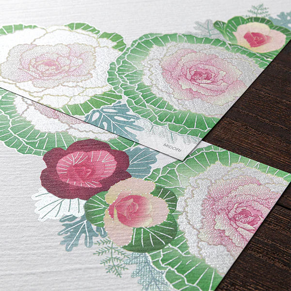 Midori Letter Pad - Silk Printing Flowering Kale Wreath