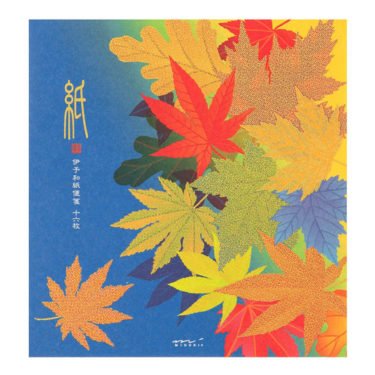 Midori Colorful maple leaf design on a blue background 