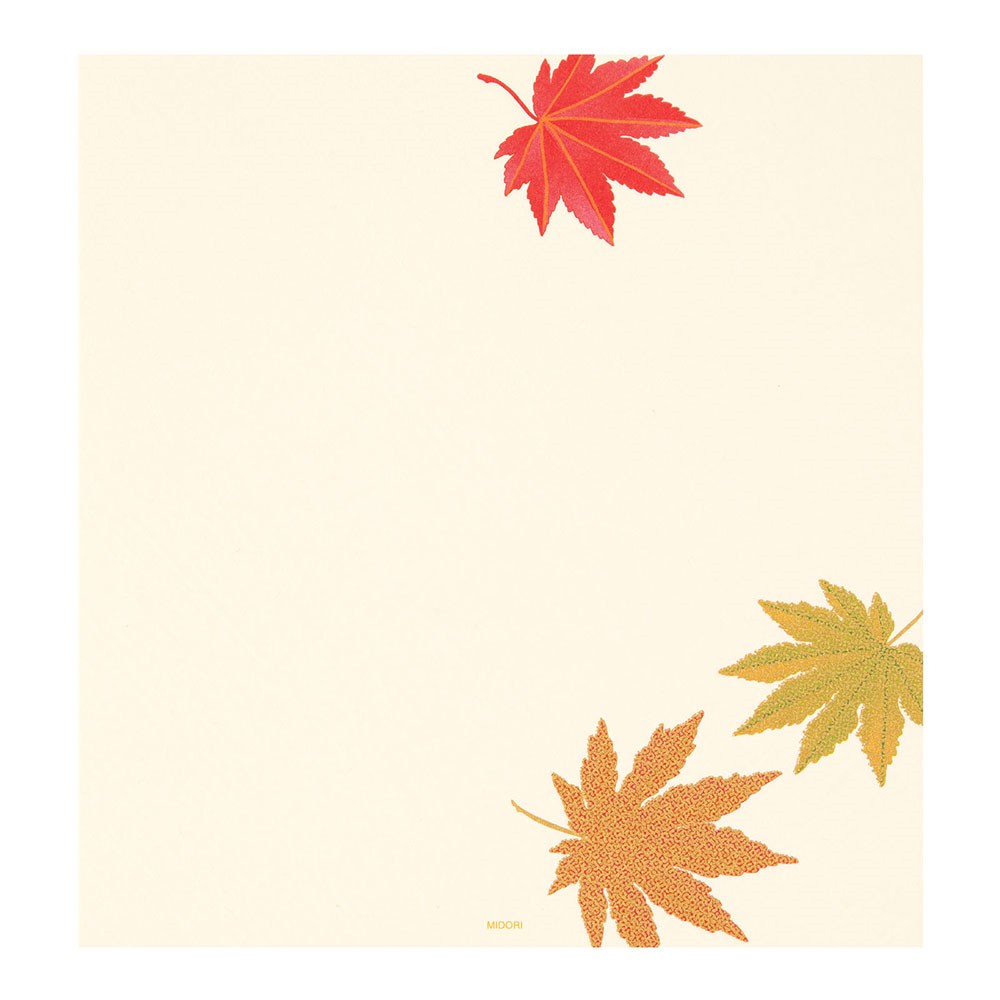 Midori Letter Pad Fallen Leaves.  Three colored leaves on a beige background