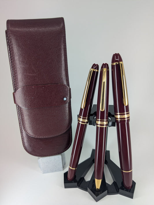 *Consignment* Montblanc Burgundy Set Ballpoint / Fineliner / Document Marker w/ Burgundy Leather Case