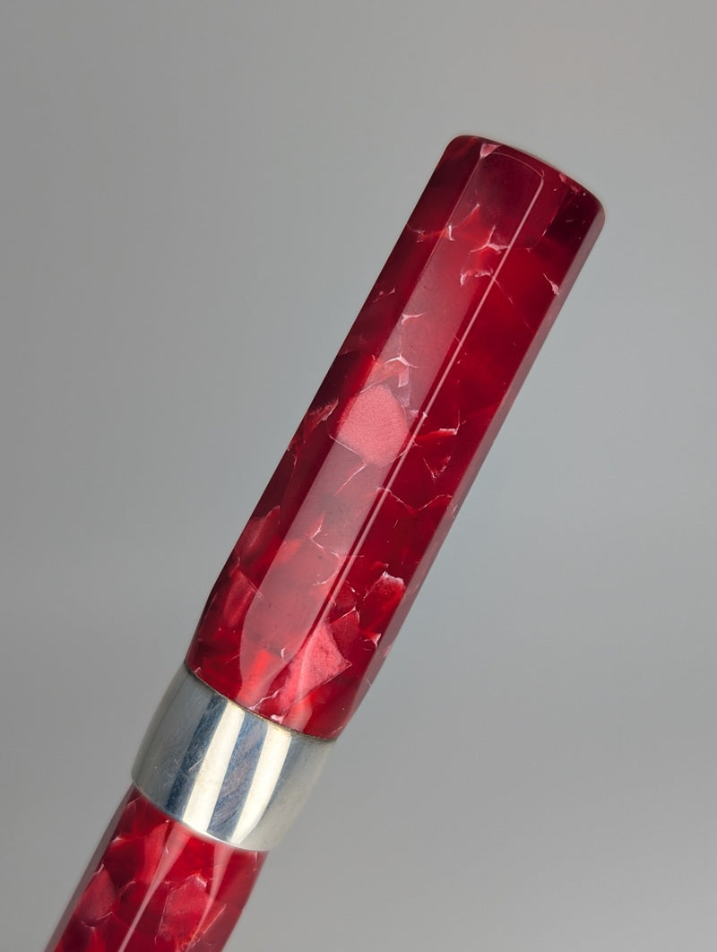 *Consignment* Montegrappa 1912 Red Harmony Cracked Ice Sterling Silver Trim Fountain Pen 18k Gold Stub Nib