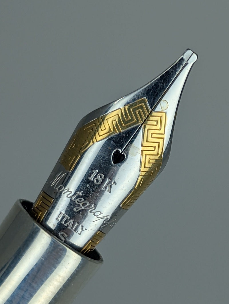 *Consignment* Montegrappa 1912 Red Harmony Cracked Ice Sterling Silver Trim Fountain Pen 18k Gold Stub Nib