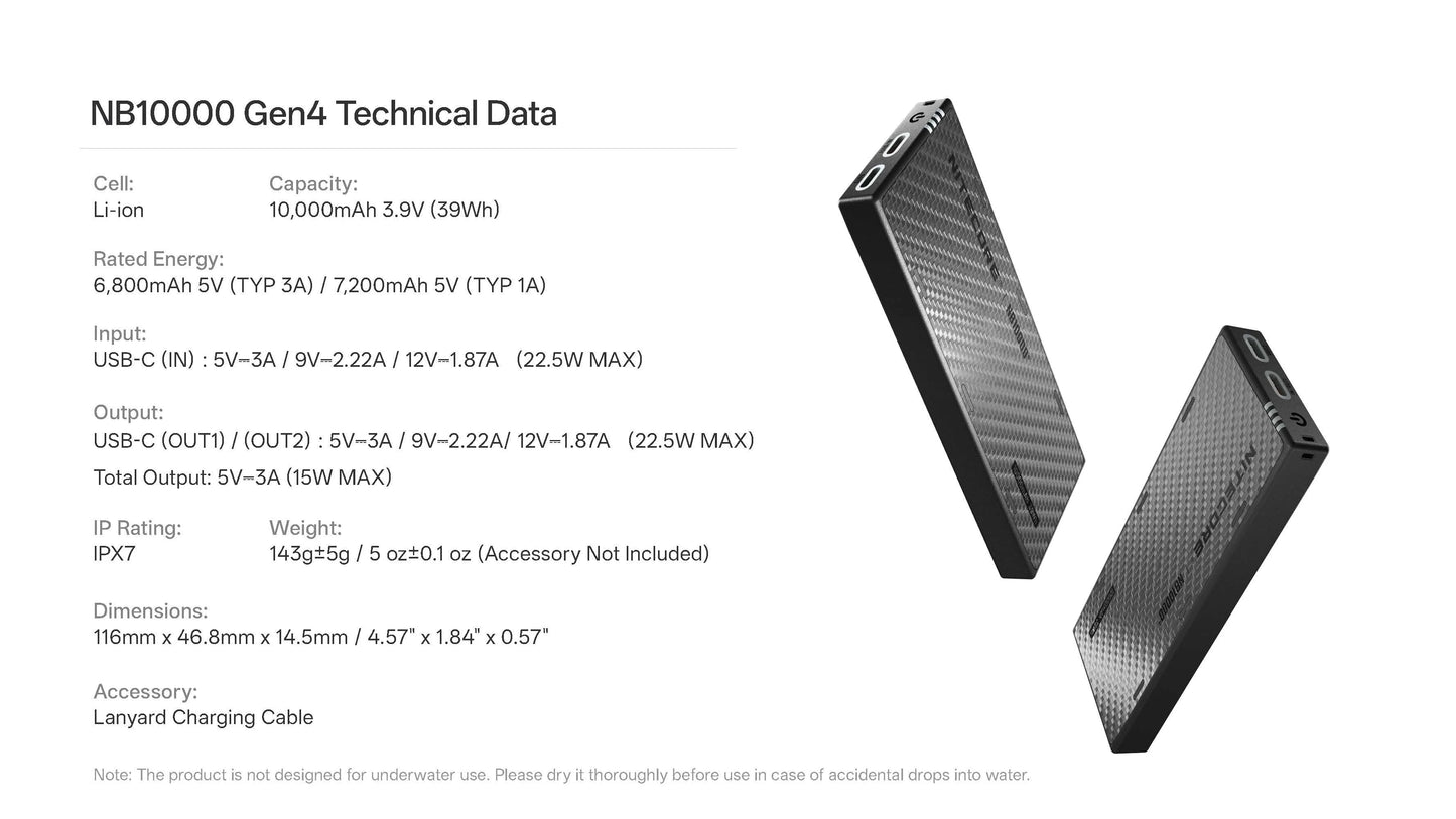 Nitecore NB10000 Gen4 Ultralight 10,000mAh Power Bank