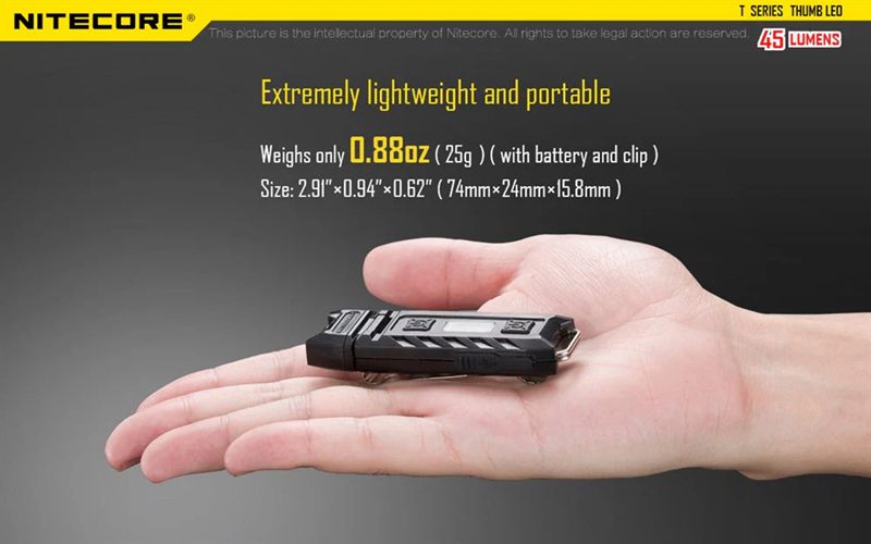 Nitecore Thumb Leo 45 Lumen Clip-On Rechargeable Flashlight, UV and Red / Blue