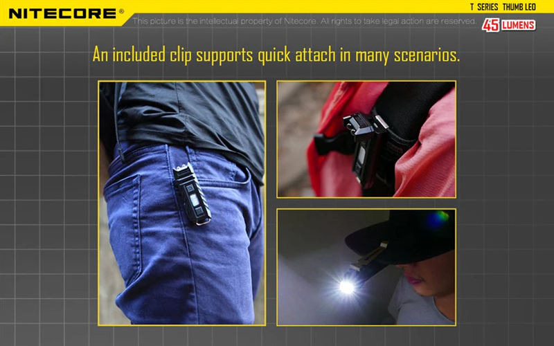 Nitecore Thumb Leo 45 Lumen Clip-On Rechargeable Flashlight, UV and Red / Blue