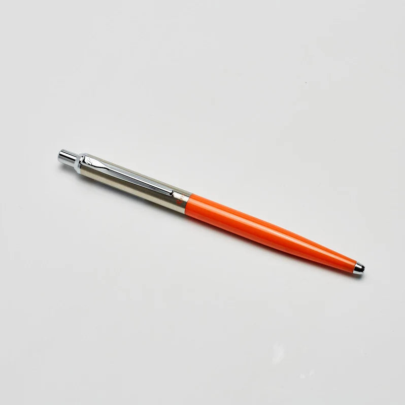 An Ohto Rays Flash Dry Gel Pen with an orange body and a silver metal tip, displayed on a white background.