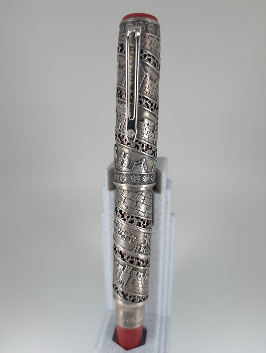 *Consignment* OMAS Jerusalem 3000 Limited Edition Sterling Silver Fountain Pen 18k Gold Broad Nib