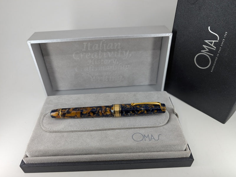 *Consignment* OMAS Paragon Blue Saffron Fountain Pen 18k Gold Fine Nib