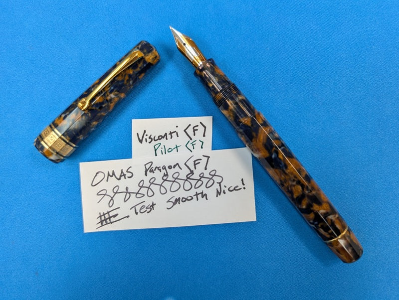 *Consignment* OMAS Paragon Blue Saffron Fountain Pen 18k Gold Fine Nib