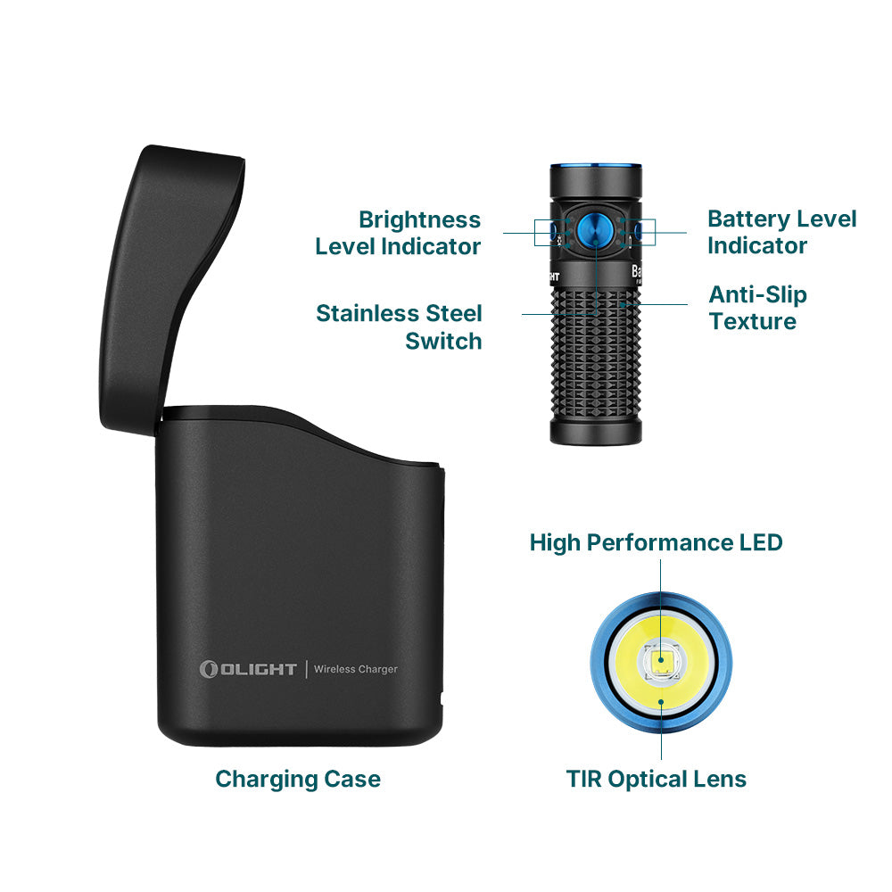 O'Light Baton 4 - 1300 Lumen EDC Flashlight with labeled features on a white background