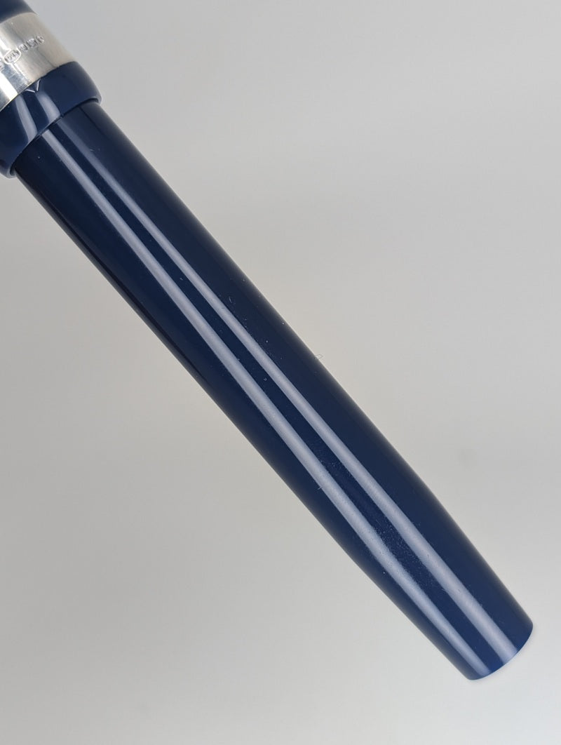 *Consignment* Onoto Scholar Oxford Blue Excel Sterling Silver Cap Band Fountain Pen 18k Gold Broad Nib