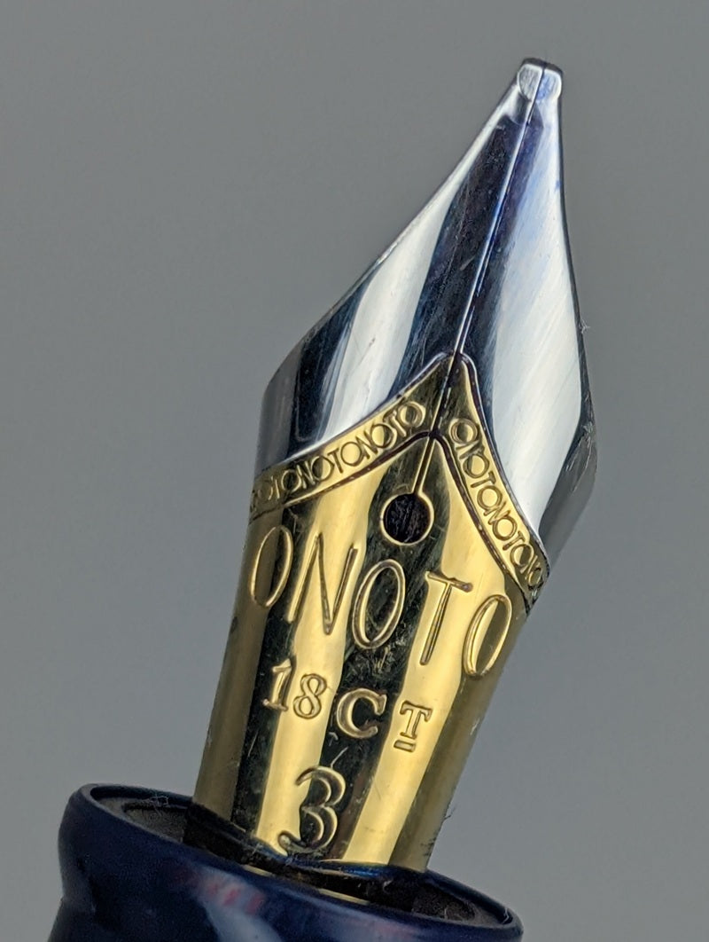 *Consignment* Onoto Scholar Oxford Blue Excel Sterling Silver Cap Band Fountain Pen 18k Gold Broad Nib