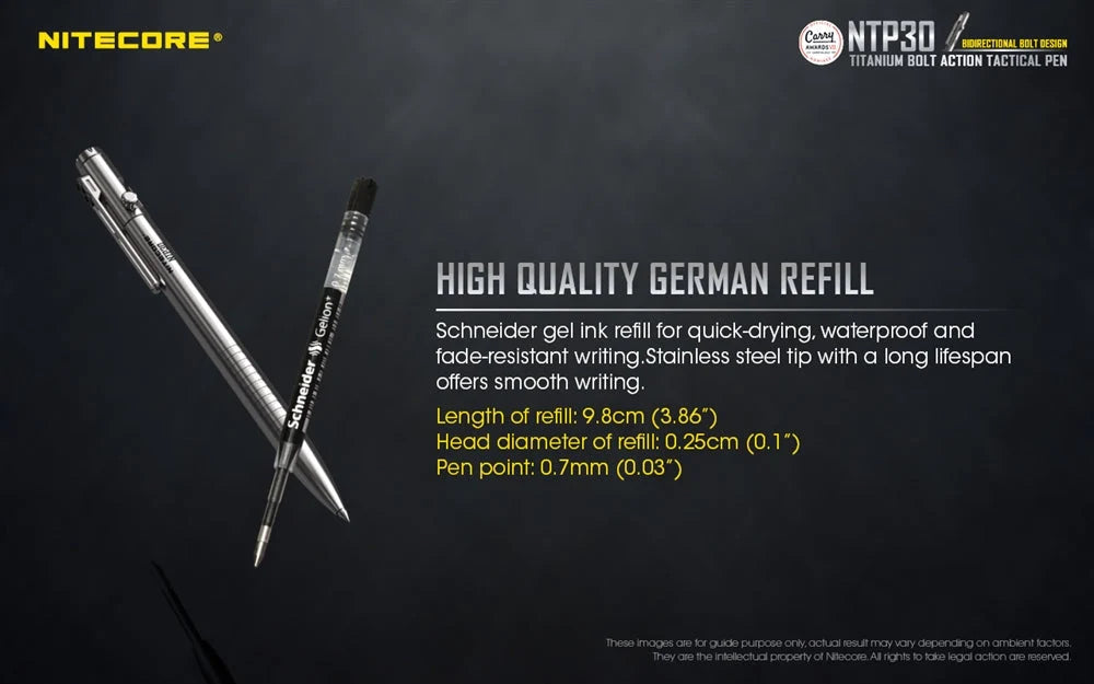 Nitecore NTP30 Titanium Bidirectional Bolt Action Tactical Pen