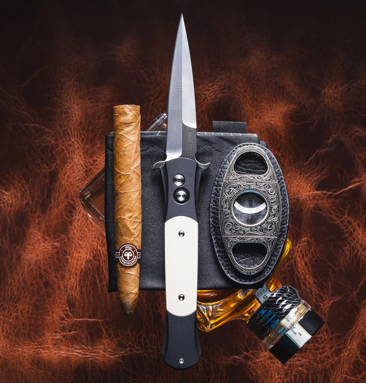 Protech Large Don "Tuxedo" Ivory Micarta Inlay 154-CM Auto Folding Knife