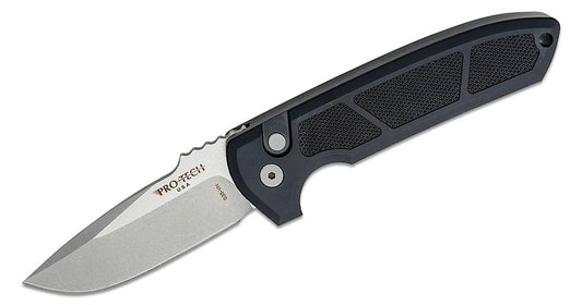 Protech Rockeye Auto Black Handle w/ Knurling Stonewash Blade Auto Folding Knife