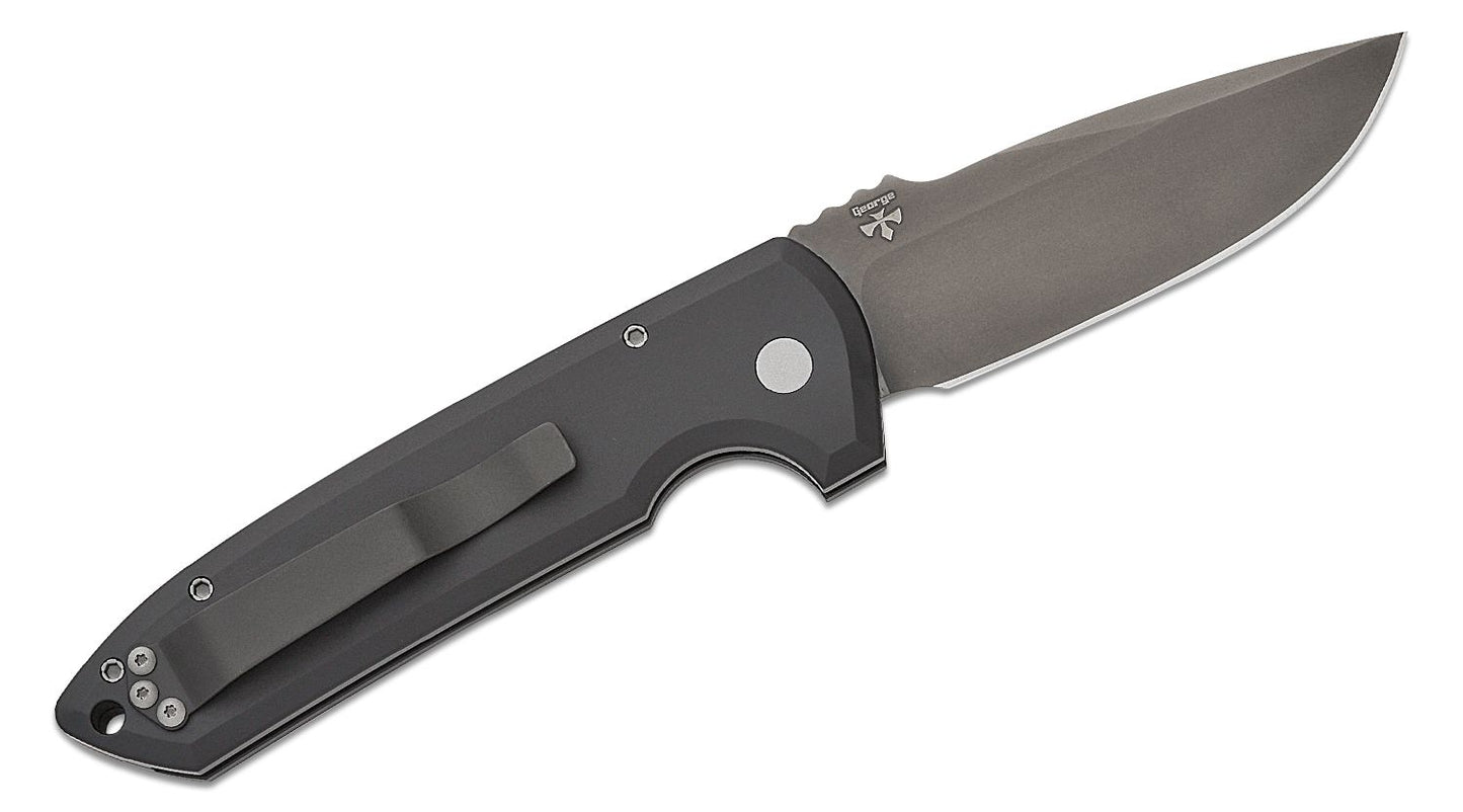 Protech Rockeye Auto Black Textured Handle Smoky Grey DLC CPM-D2 Blade