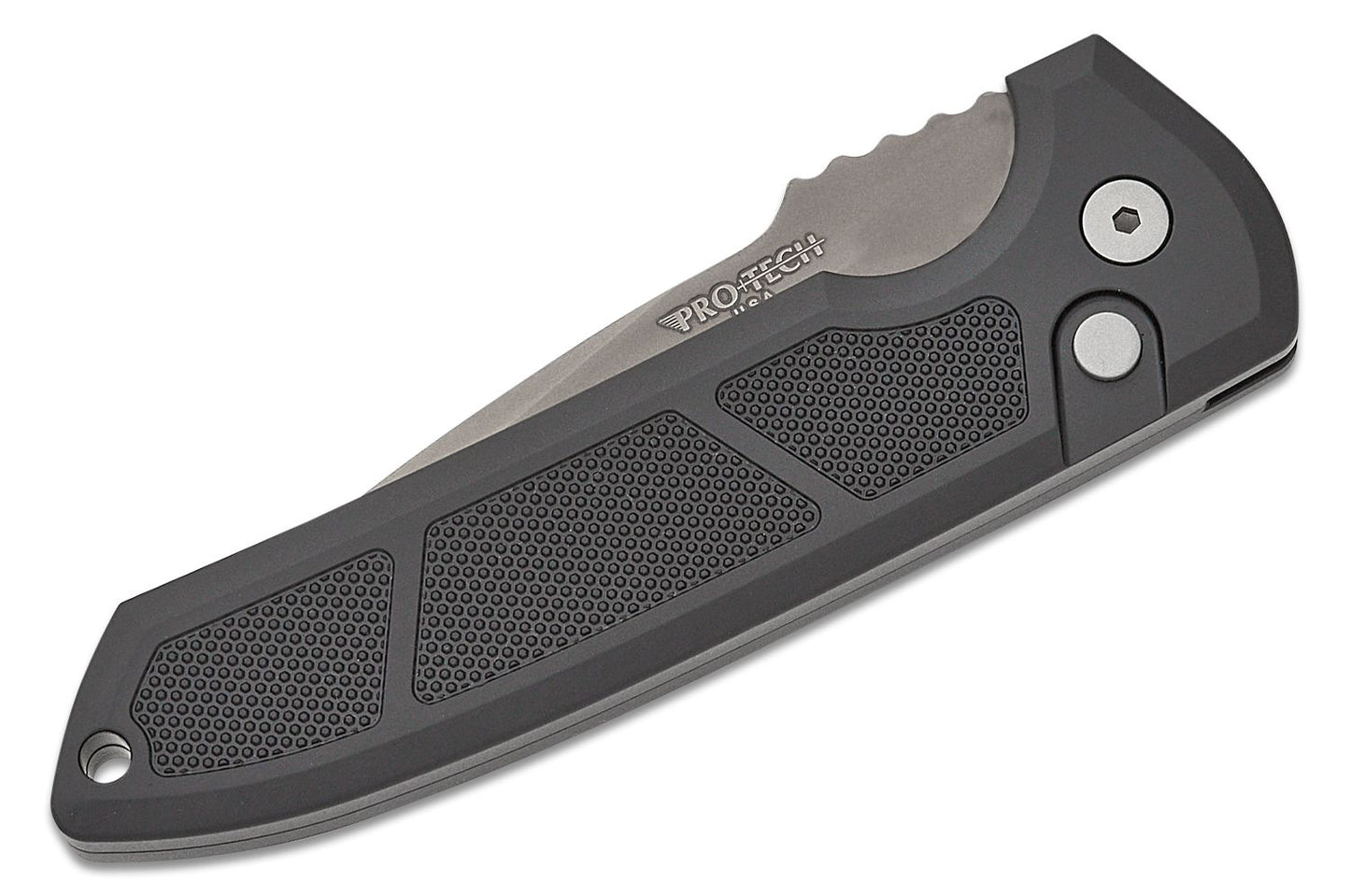 Protech Rockeye Auto Black Textured Handle Smoky Grey DLC CPM-D2 Blade