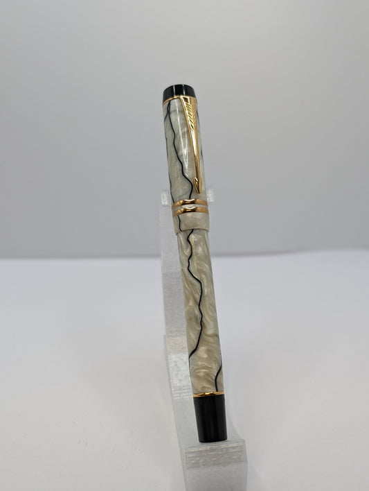 Parker Duofold Pearl and Black Ballpoint Pen