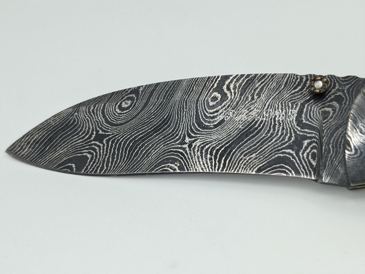 Joe Pardue Custom Damascus and Abalone Liner Lock Folding Knife