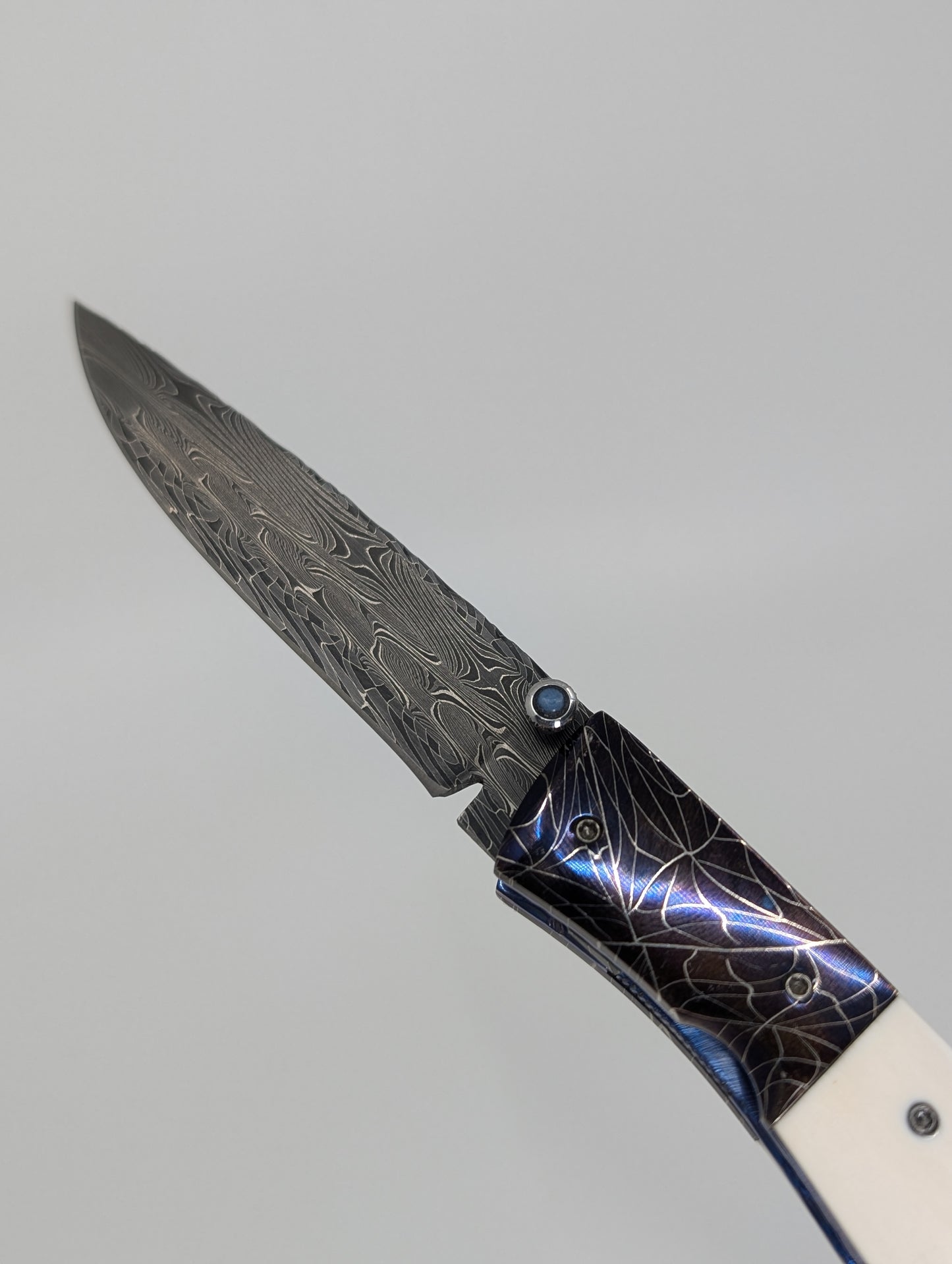 Fred Durio Damascus Drop Point Liner Lock Folding Knife
