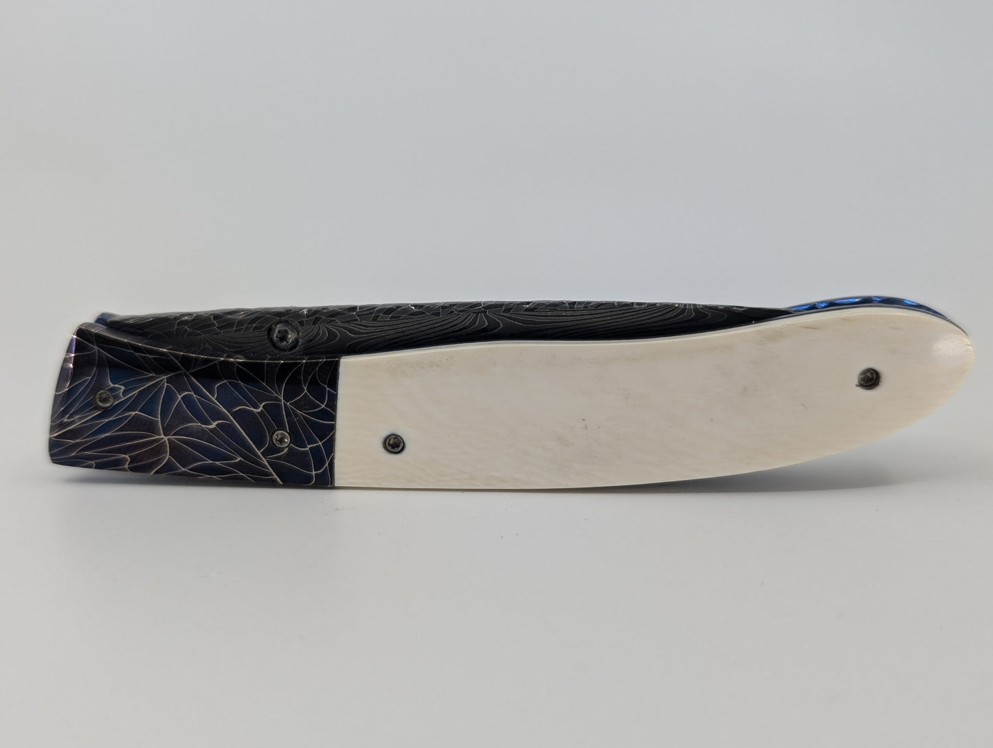 Fred Durio Damascus Drop Point Liner Lock Folding Knife