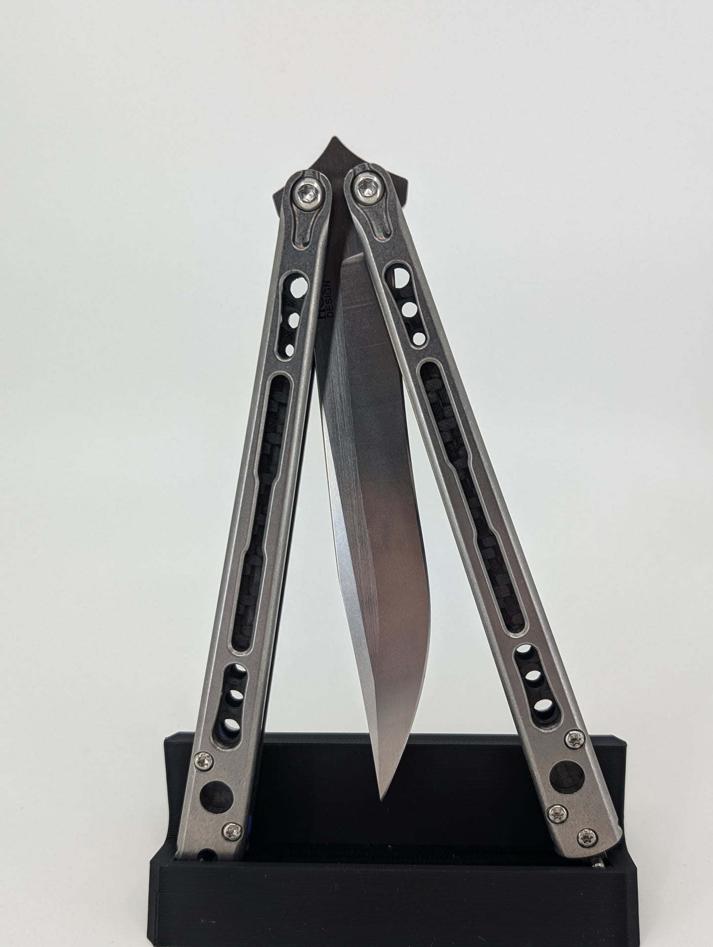 Hom Chimera V2 Stonewashed Blue G10 Spacers Carbon Fiber Inlay Balisong Live Blade