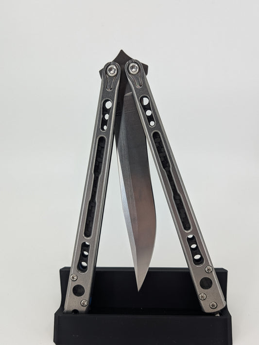 Hom Chimera V2 Stonewashed Blue G10 Spacers Carbon Fiber Inlay Balisong Live Blade