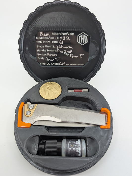MachineWise Sonora Raw (CPM 20CV | Brass Bolster | Finestep Handle) Buttonlock Folding Knife 982 *BLEM*