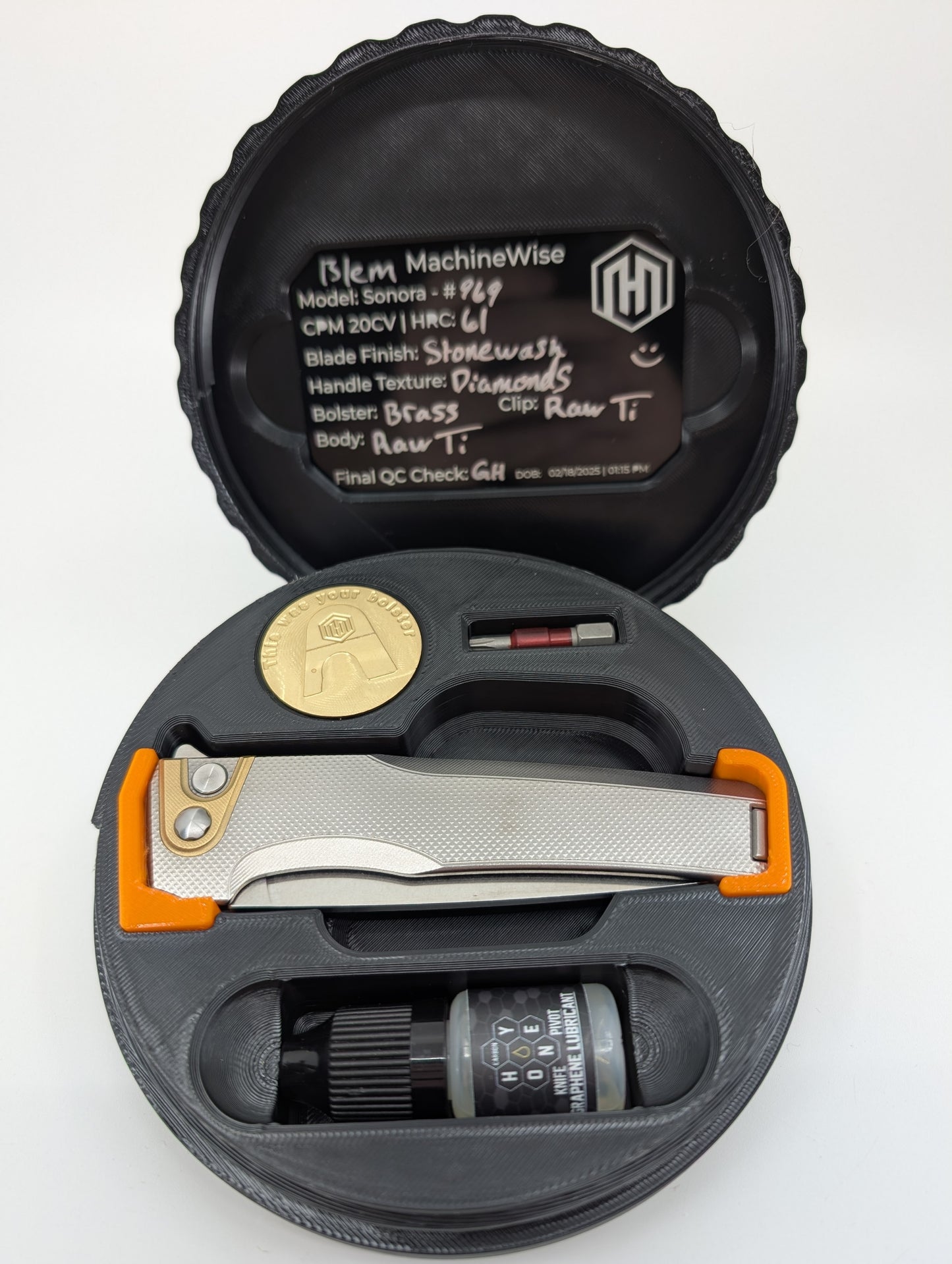 MachineWise Sonora Raw (CPM 20CV | Brass Bolster | Diamonds Handle) Buttonlock Folding Knife 969 *BLEM*