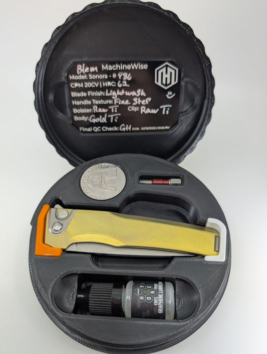 MachineWise Sonora Gold Ti (CPM 20CV | Ti Bolster | Finestep Handle) Buttonlock Folding Knife 986 *BLEM*