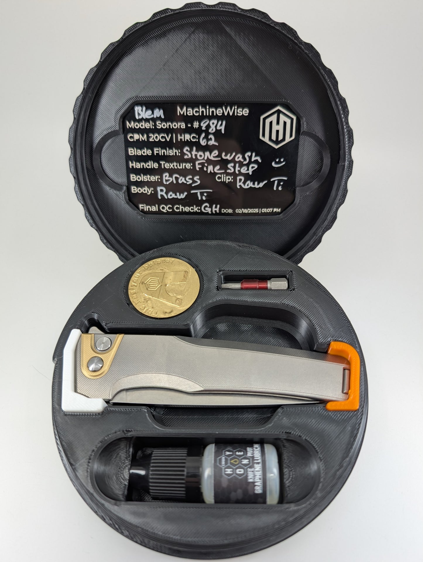 MachineWise Sonora Raw (CPM 20CV | Brass Bolster | Finestep Handle) Buttonlock Folding Knife 984 *BLEM*