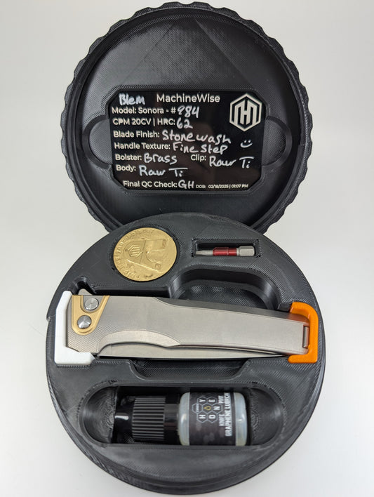 MachineWise Sonora Raw (CPM 20CV | Brass Bolster | Finestep Handle) Buttonlock Folding Knife 984 *BLEM*