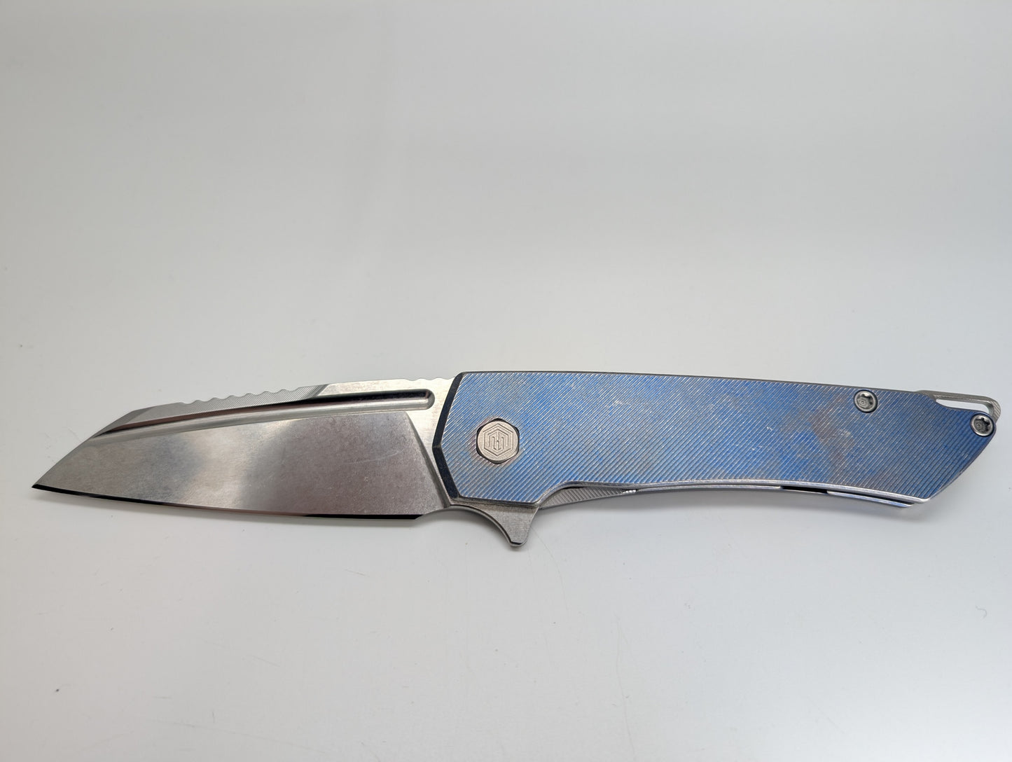 MachineWise Mojave Navy Ti Distressed (CPM 20CV | Stonewash | Finestep Handle) Buttonlock Folding Knife 45