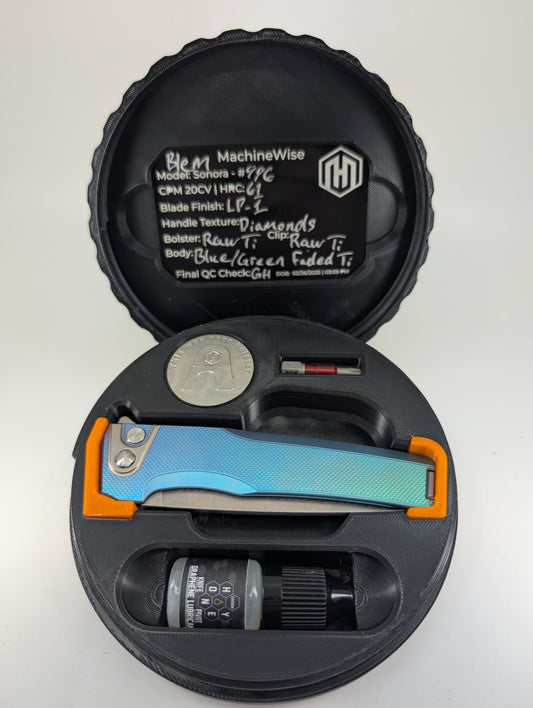 MachineWise Sonora Blue / Green Fade (CPM 20CV | Raw Ti Bolster | Diamonds Handle) Buttonlock Folding Knife 996 *BLEM*
