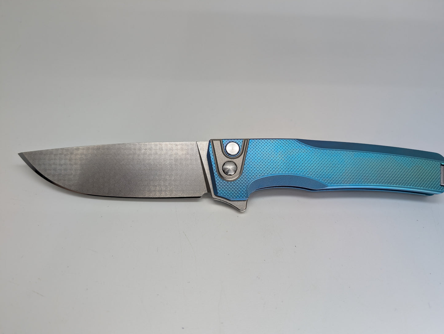 MachineWise Sonora Blue / Green Fade (CPM 20CV | Raw Ti Bolster | Diamonds Handle) Buttonlock Folding Knife 996 *BLEM*