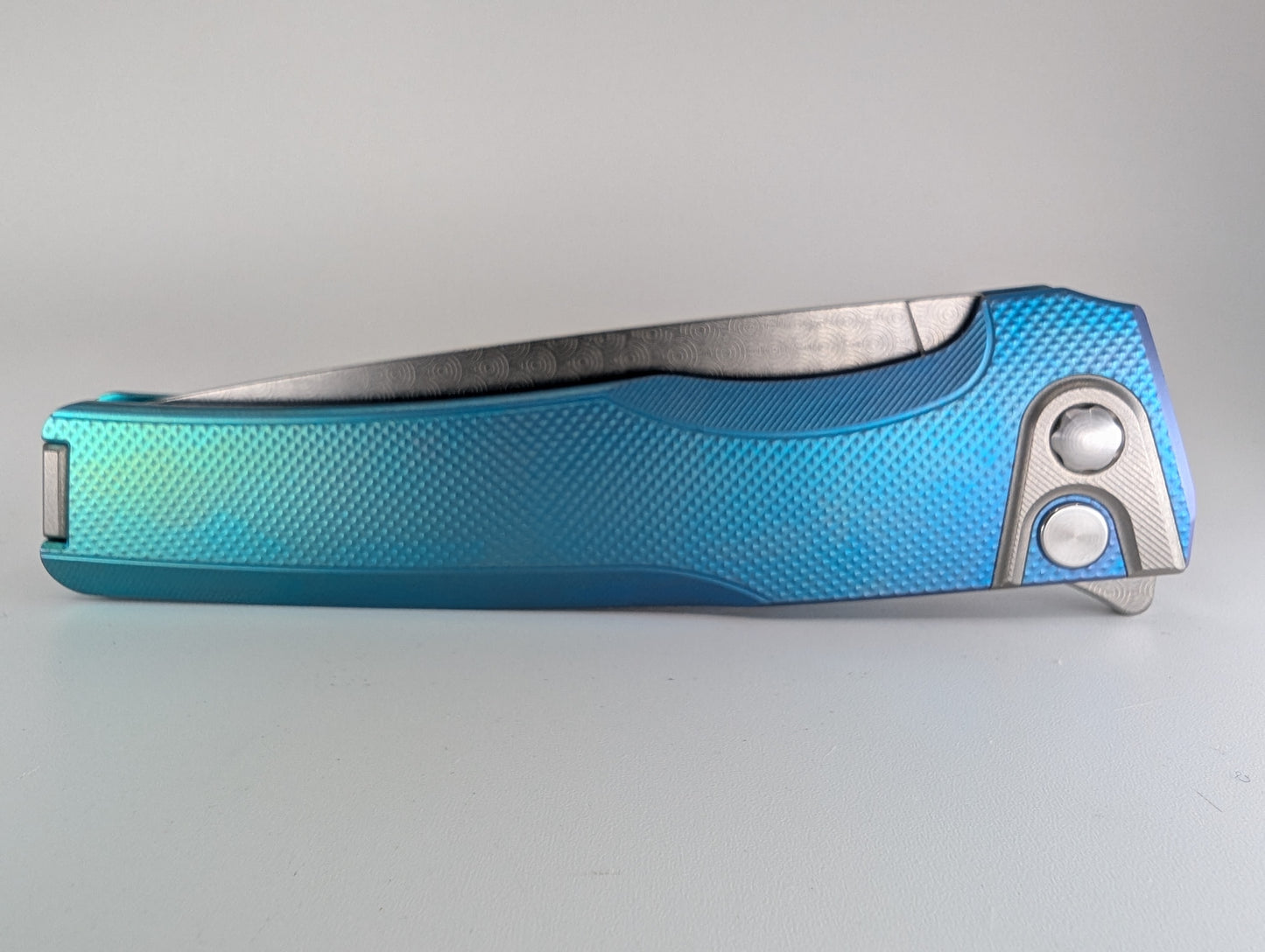 MachineWise Sonora Blue / Green Fade (CPM 20CV | Raw Ti Bolster | Diamonds Handle) Buttonlock Folding Knife 996 *BLEM*