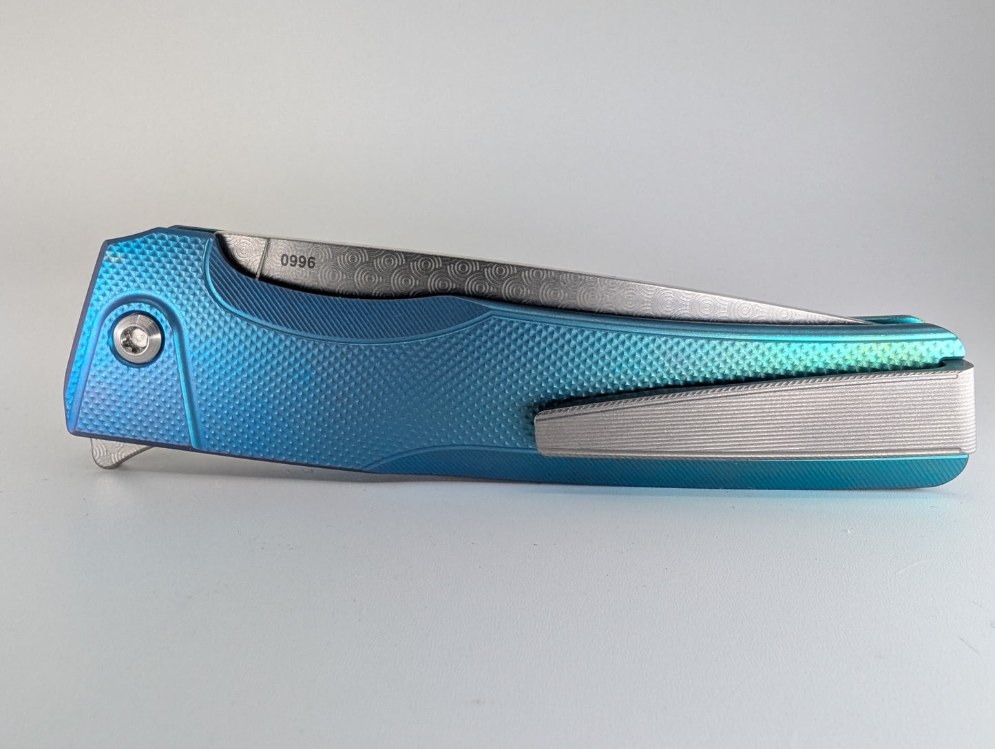 MachineWise Sonora Blue / Green Fade (CPM 20CV | Raw Ti Bolster | Diamonds Handle) Buttonlock Folding Knife 996 *BLEM*