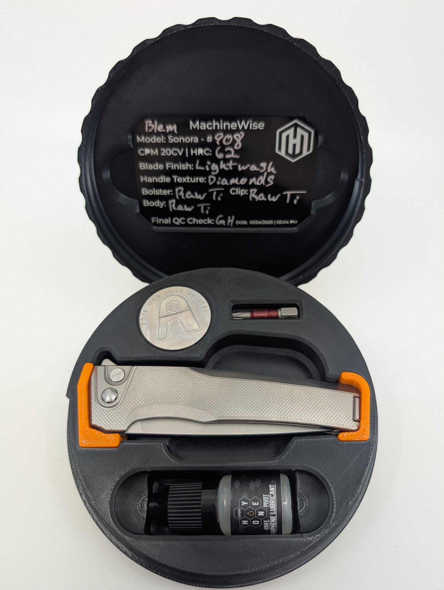 MachineWise Sonora Raw (CPM 20CV | Raw Ti Bolster | Diamonds Handle) Buttonlock Folding Knife 908 *BLEM*