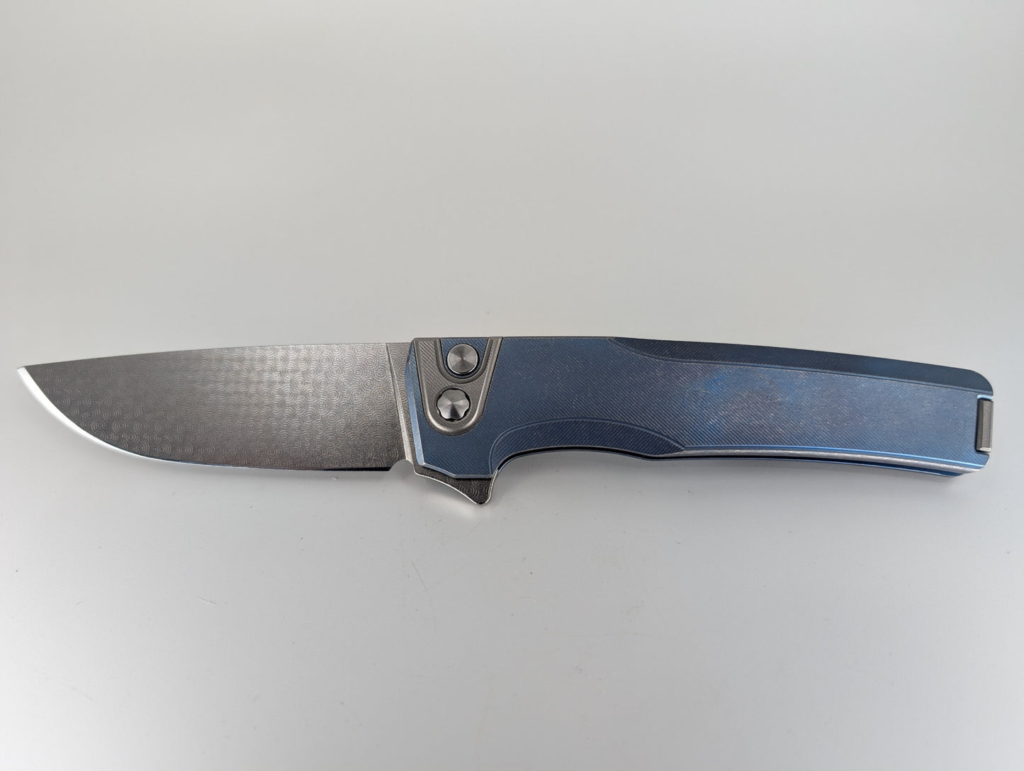 MachineWise Sonora Navy Distressed (CPM 20CV | Raw Ti Bolster | Finestep Handle) Buttonlock Folding Knife 997 *BLEM*