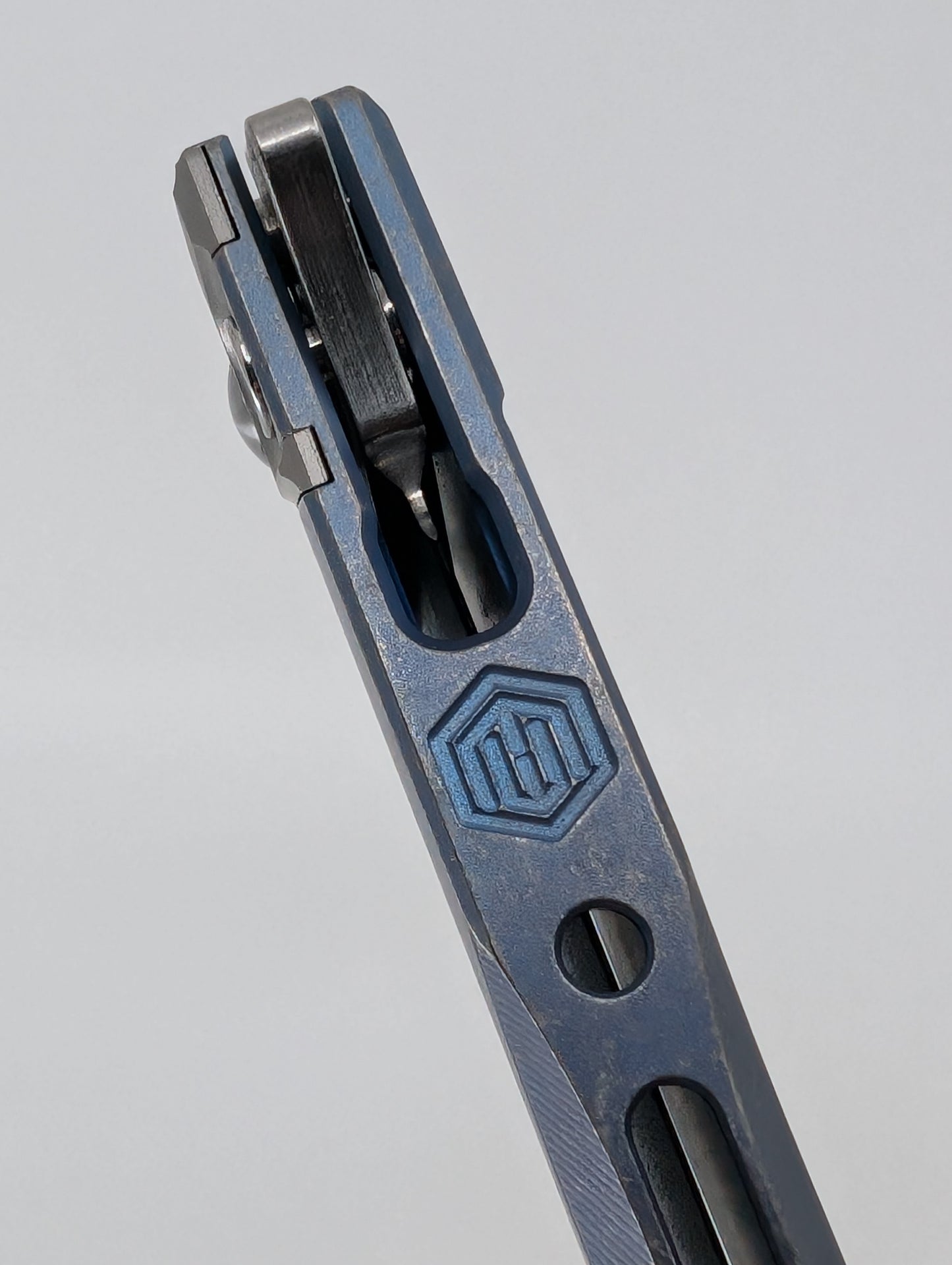 MachineWise Sonora Navy Distressed (CPM 20CV | Raw Ti Bolster | Finestep Handle) Buttonlock Folding Knife 997 *BLEM*